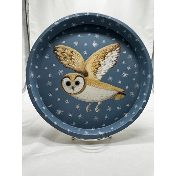 Dog & Dome Metal Owl Deep We’ll Serving Tray Blue NWOT Cocktails Serving Snacks - Picture 1 of 5